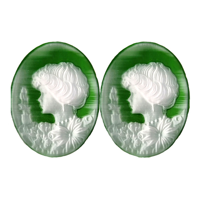 27X35MM WOMAN CAMEO CAT'S EYE GREEN